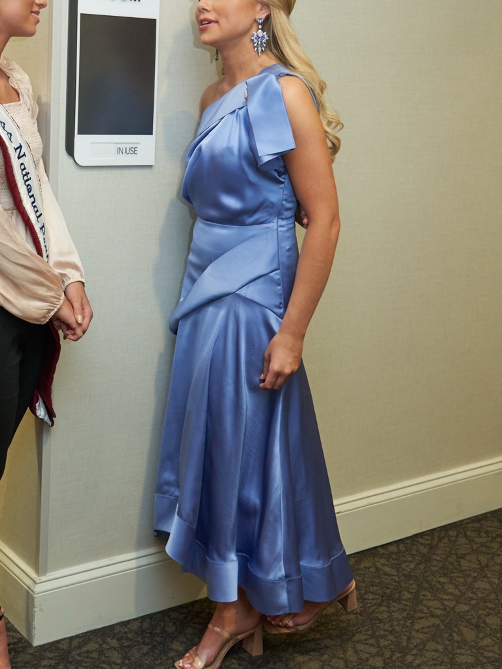 Acler One-Shoulder Powder Blue Satin Midi Dress - Picture 6 of 6